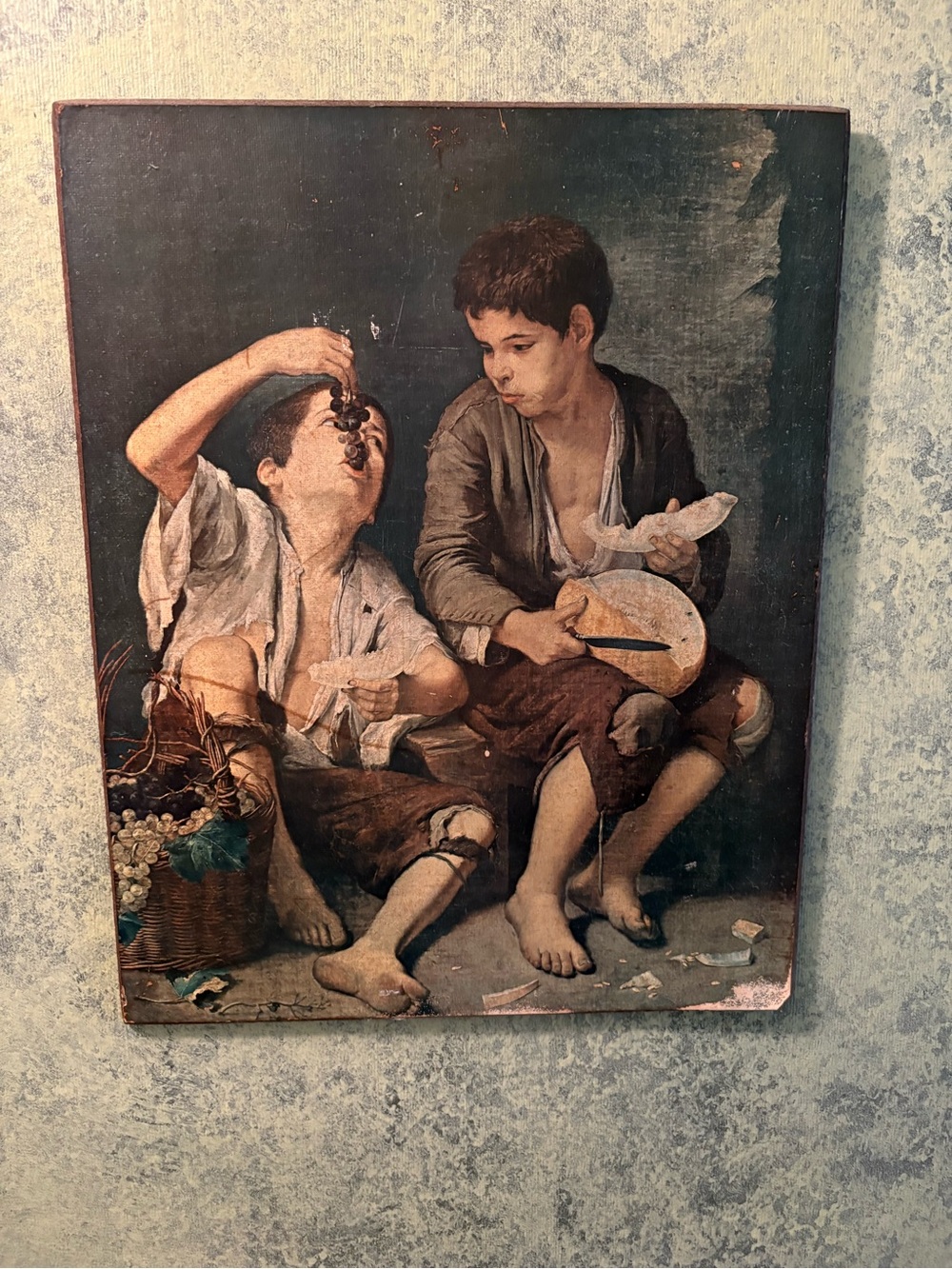 Vintage Bartolome E. Murillo "Boys Eating Grapes And Melon" cork backing